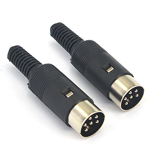 onelinkmore DIN 6pin Male Plug Connector Solder Cable Adapter Keyboard Mouse Plug with Plastic Handle Black Pack of 2