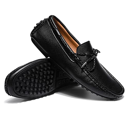 Santimon Men's Leather Laced Softsole Moccasin Classic Weekend Driving Loafers4