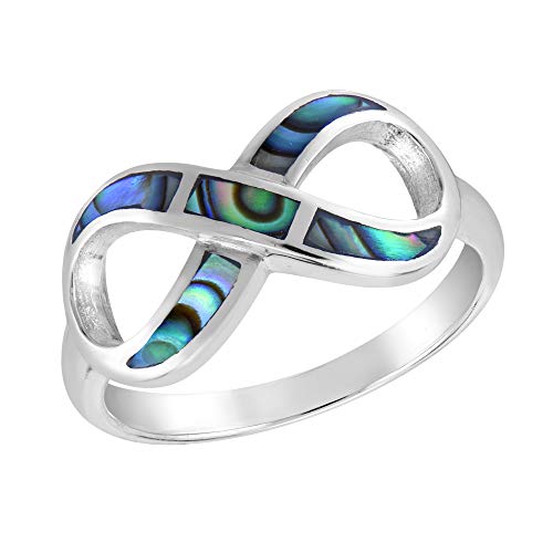 AeraVida Eternity of Love Infinity Rainbow Abalone Shell .925 Sterling Silver Band Ring | Minimalist Wedding Rings For Women | Trendy Comfort Fit Silver Rings for Women | Promise Ring | Sterling Silver Rings Sizes 7-10