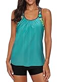 Aleumdr Women's Blouson Floral T-Back Push Up Tankini Top Halter Padded Slimming Swimsuit Sporty...