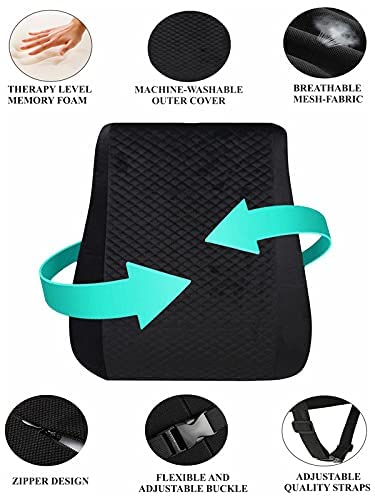Image of ZAXTY Back Rest Lumbar Full Support for Chair Back Pillow for Car Best Use for Office Home Travel Cars Seat Provides Low Back Support Improves Posture Provides Comfort |Black|Universal