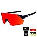 HTTOAR Cycling Glasses Sports Sunglasses with 3 Interchangeable Lenes for Men Women (Black red)