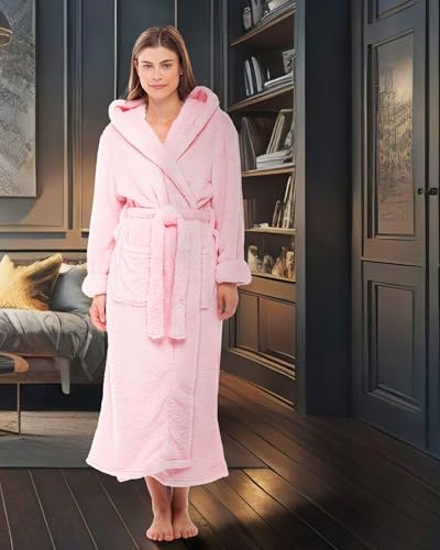 Image of Alexander Del Rossa Womens Fluffy, Fuzzy Robe for Women,Women's Long Hooded Robes, Plus Size