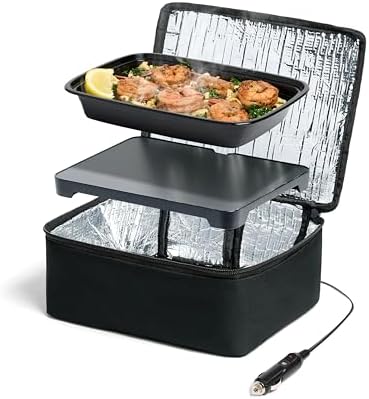 HOTLOGIC Mini Portable Electric Lunch Box - Innovative Food Warmer and Heated Lunch Box for Adults Car/Home - Easily Cook, Reheat, and Keep Your Food Warm - Black (12V)