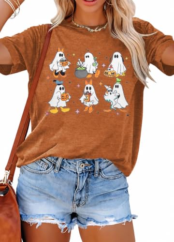 KIDDAD Halloween Shirts for Women Halloween Pumpkin Shirt Boo Ghost Shirts