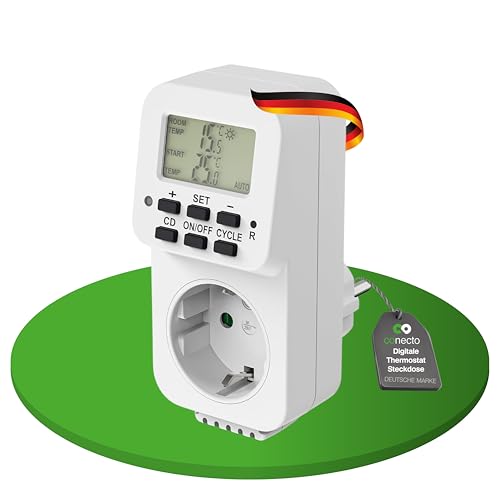 conecto Prise de Thermostat numérique, avec capteur Interne et minuteur, pour Terrarium, Serre, fumoir, Chauffage, régulateur de température, Gel, 3600 W,...
