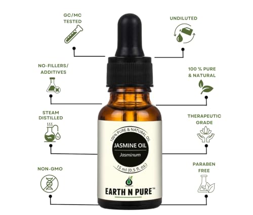Image of Earth N Pure Jasmine Essential Oil | 100% Pure, Natural & Undiluted | Steam Distilled | Relaxation, Radiant Skin & Nourished Hair | 15ml