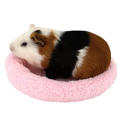 YuamMei 1pc Doux, Confortable Rond en Polaire Chaud Hamster Lit Tapis de Sommeil pour Rat, Hérisson, écureuil, Cochon d'Inde, Les Petits Animaux (L, Rose)
