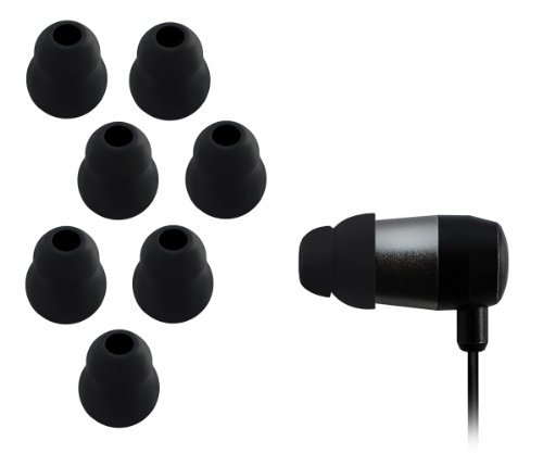Xcessor Dual Flange Cónico Silicona Almohadillas de Repuesto Para Auriculares Internos 4 Pares (Juego de 8 Piezas). Compatible con la Mayoría en el Oído Marcas Auriculares. Talla: MEDIANA (M). Color: Negro