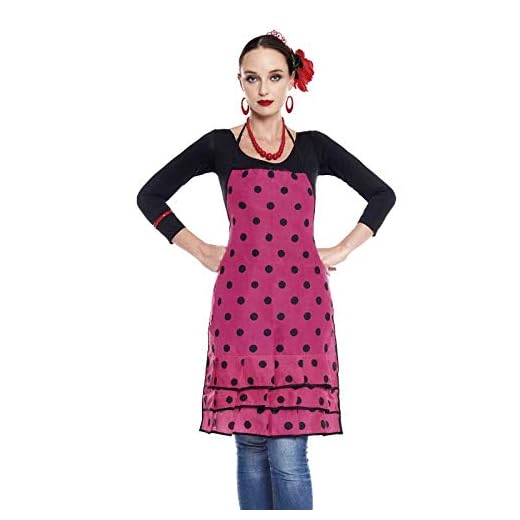 Delantal Sevillana Flamenca Lunares【Fucsia Lunares Negros】| Accesorio Feria Abril Delantal Cocina Mujer Original 1 UNIDAD