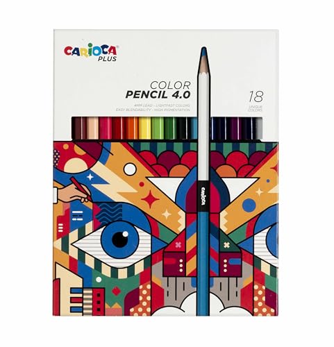 Carioca Plus Lápices de Color 4.0 | Caja con 18 Lápices de Colores de Madera con Mina Altamente Pigmentada y Suave para Dibujos a Nivel de Artista |Punta de Ø 4 mm