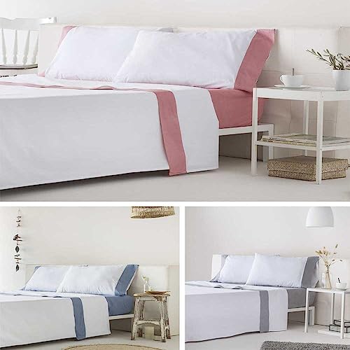 COTTON ARTean Juego de sabanas ALGODÓN ORGANICO IZKI Coral Cama de 160 x 190/200 100% ALGODÓN ORGÁNICO PERCAL 180 Hilos Incluye sábana encimera + 2 Fundas de Almohada + sábana Bajera Ajustable