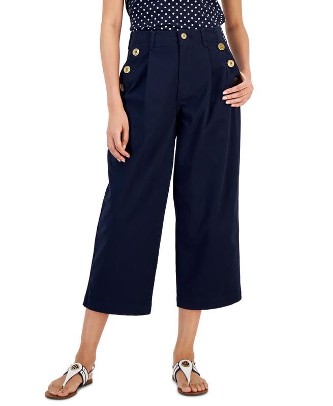 Tommy Hilfiger Womens Wide-Leg Sailor Chino Pants Sky Captain 16