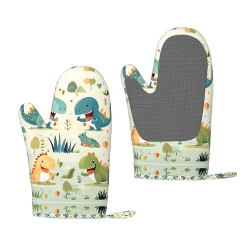 Cute Little Baby - Manoplas de silicona para horno de dinosaurio, paquete de 2 unidades, aisladas gruesas para hornear al aire libre y microondas