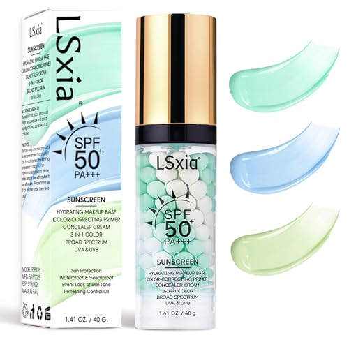 3 In 1 Primer for Face Before Makeup, SPF 50, Tinted Moisturizer Sunscreen Isolation Cream, One Step Color Corrector Makeup Primer, Color Correcting Concealer Oil Control, Base de Maquillaje, #02