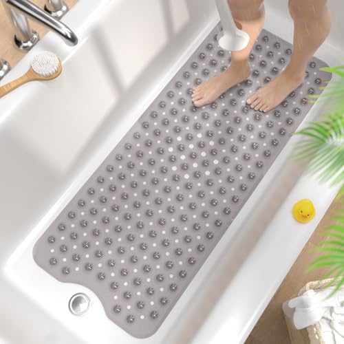HITSLAM Badewannenmatte rutschfest, 101 x 40cm Extra Lange Antirutschmatte Badewanne, Duschmatte rutschfest BPA Frei, Schimmelresistent & Maschinenwaschbar Badematte, Grau