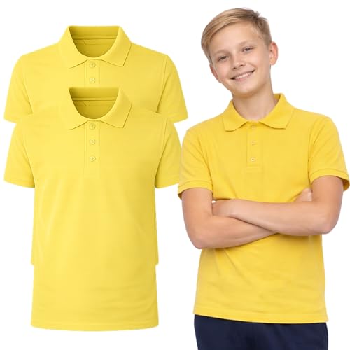 Panzy 2 School Boys Girls Unisex Quality White Short Sleeve Polo T-Shirt Age 3-9 yrs (6-7 yrs, Yellow)