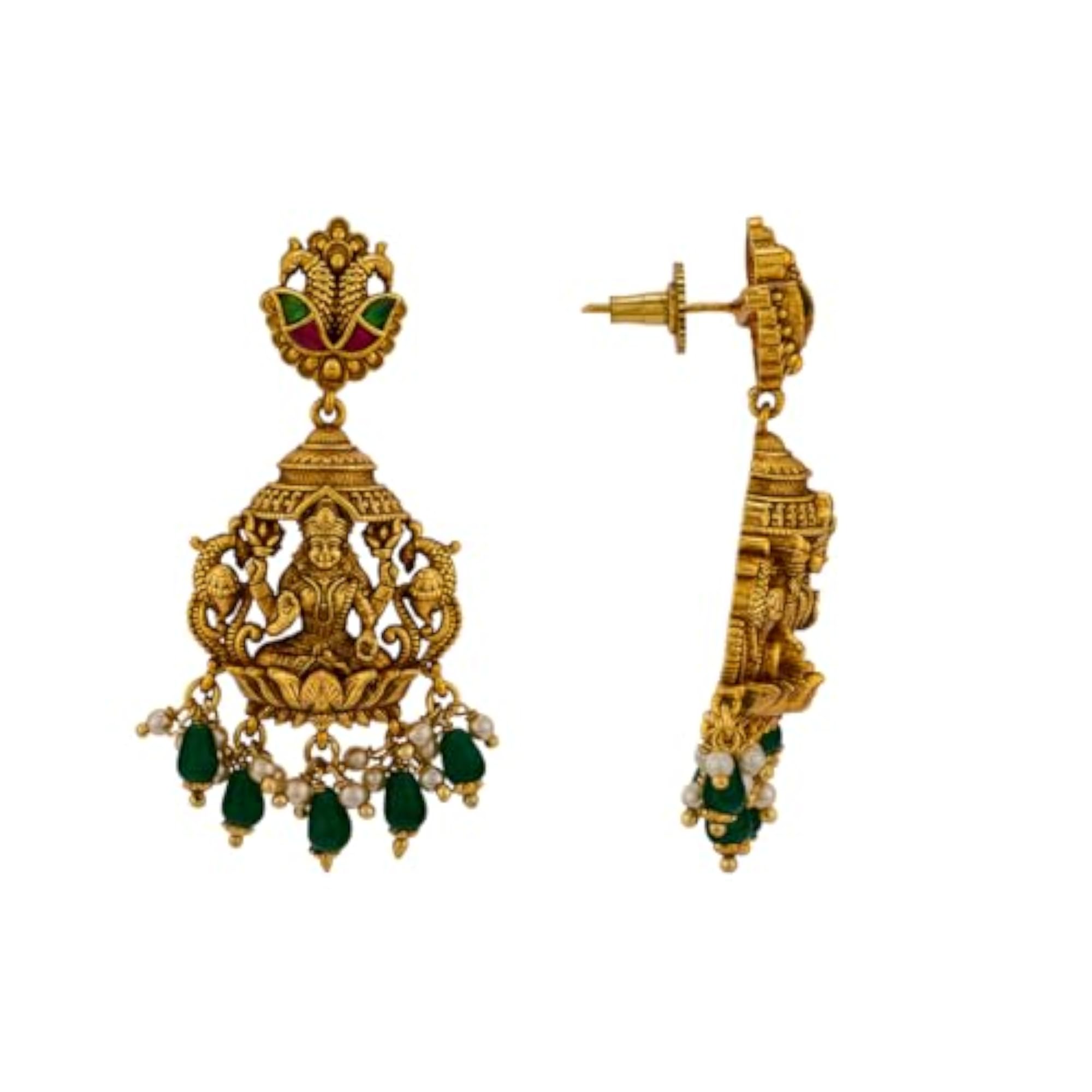 Women's Ruby-Green Gold Polished Antique Necklace Set