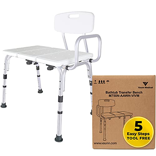 Vaunn Adjustable Shower Transfer Bench, Shower Chair for Adults and Seniors with Backrest