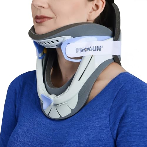 PROGLIDE Cervical Collar Neck Brace 2-Piece Adjustable Cervical Traction Device with 12 Height Settings Breathable Plush Padding & MRI Compatible Design Neck Pain Relief Whiplash Post-Surgery Recovery Support for Men & Women