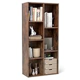 COSTWAY Libreria a 7 Cubi, Scaffale Espositivo con 2 Kit Antiribaltamento, Verticale o Orizzontale, Mobile per Camera da Letto Soggiorno Salotto, 49,5 x 23 x 106 cm (Marrone)