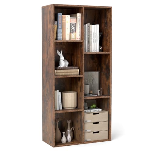 GIANTEX Libreria a 7 scomparti, scaffale orizzontale e verticale, scaffale a cubo in legno, libreria per soggiorno, camera da letto e ufficio, 49,5 x 23 x 106 cm (marrone)