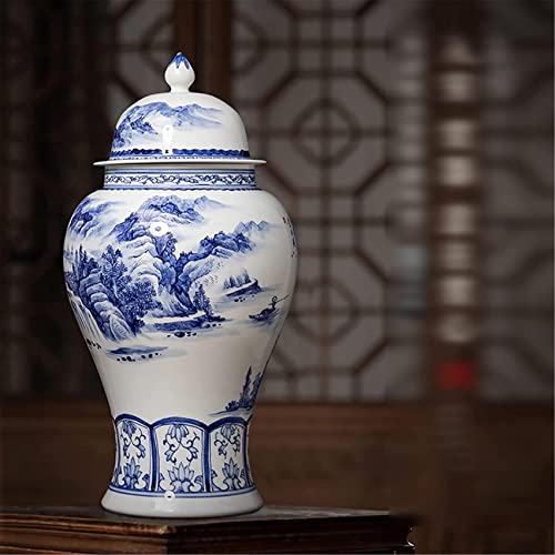 Aadecor Ceramic Jars,Tea Jar,Chinese Style Storage Jars,Blue And White Ginger Jars Ginger Jar Vase With Lid Temple Jar Decorative Jars For Home Decor (Color : Blue) #TOP6