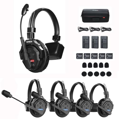 SYNCO XTalk X5 Wireless Headset Intercom System,2.4GHz Full Duplex 350M/1148FT Real-time Monitoring,20-Hour Battery Life Telephone Headsets for 5-Person Team Communication