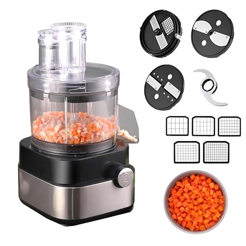 Cortaverduras Eléctrico Profesional 600W, Robot de Cocina Multifunción 5L, Picadora de Carne y Dados 5 en 1 con 5 Rejillas, Perfect para Hostelería y Restaurante