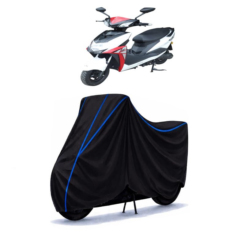Image of Scooty Cover Water Resistant for Crayon Zeez | Universal Scooter & Bike Cover | Heavy Duty UV Dust, Rain & Scratch Protection | Elastic Fit All Weather Indoor Outdoor | Black with Blue Piping