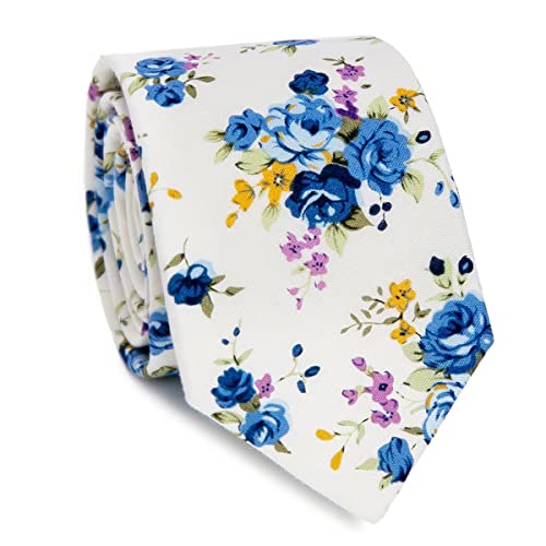 Image of JESLANG Men's Cotton Printed Floral Tie 2.56 inch Skinny Narrow Necktie Various Designs