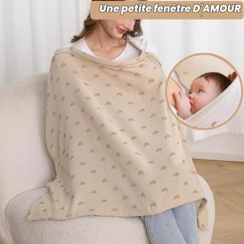 Cape Allaitement Mousseline Couverture Allaitement Doux Léger Respirant Tablier d'Allaitement 360° pour Privacy Shield - KAMHBE (Khaki) – vue 5