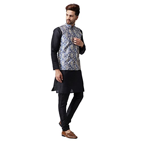 Sojanya (Since 1958, Men's Silk Kurta Pyjama & Printed Nehru Jacket Set4