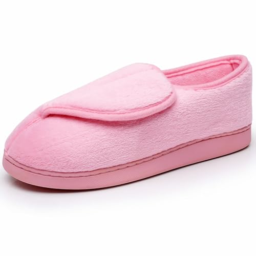 Git-up Women Memory Foam Diabetic Slippers Arthritis Edema Adjustable Closed Toe Swollen Feet Slippers Comfortable House Indoor Outdoor Shoes with Rubber Sole