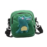 MOKKHNB Mini Bolso Bandolera de Lienzo con Diseño de Dinosaurio para Mujer Bolso Pequeño Casual para Móvil para Estudiantes y Diario Color Verde