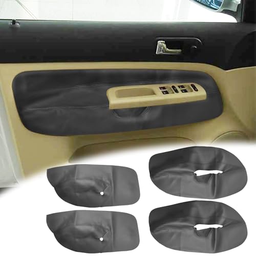 VKGUG 4PCS Door Panel Armrest Cover Compatible with Volkswagen Golf MK4 2002-2006 Front and Back Vinyl Leather Insert Cards Protector Trim Black (Only Leather Part)