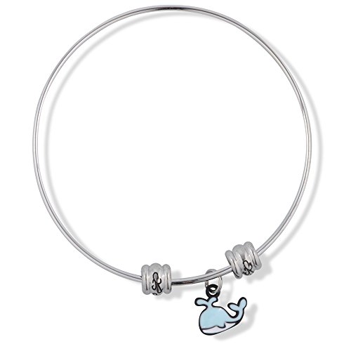 Brazalete con diseño de ballena y esmalte azul ajustable que no oscurece la piel