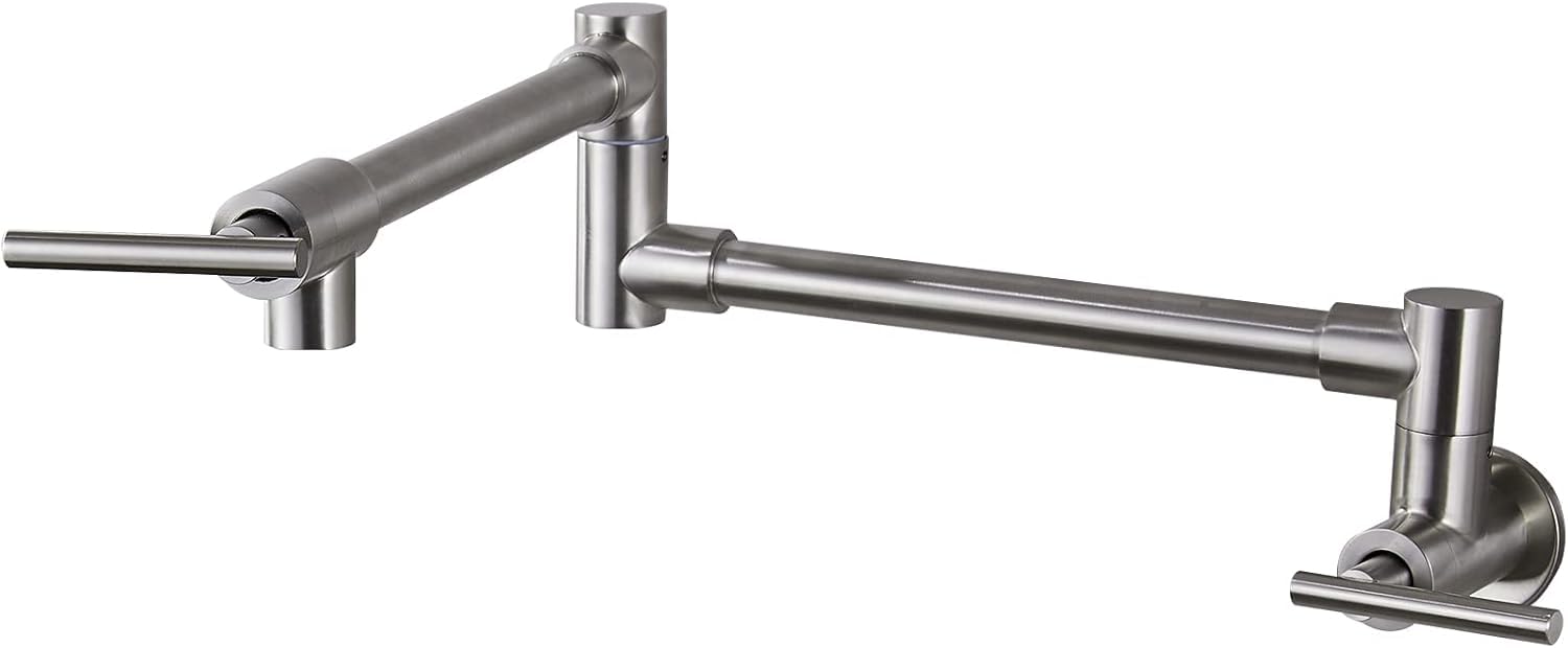 Grifo para llenar ollas de acero inoxidable dorado cepillado con brazo articulado doble