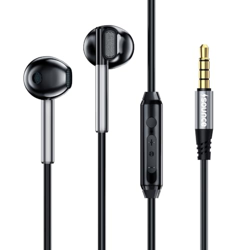 Image of Sounce BassPulse In Ear 3.5mm Wired Headset with HD Mic In-Line Controls 14.2mm Drivers Unique Earbud Design TPE Tangle-Free Cable Wide Compatibility Sweatproof Durable Premium Wired Earphones (Black)