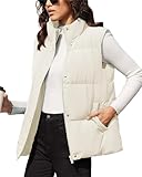 MAGCOMSEN Women Oversized Zip Up Down Vest Stand Collar Sleeveless Padded Jacket Coat Puffer Vests Lightweight Bubble Jackets Beige