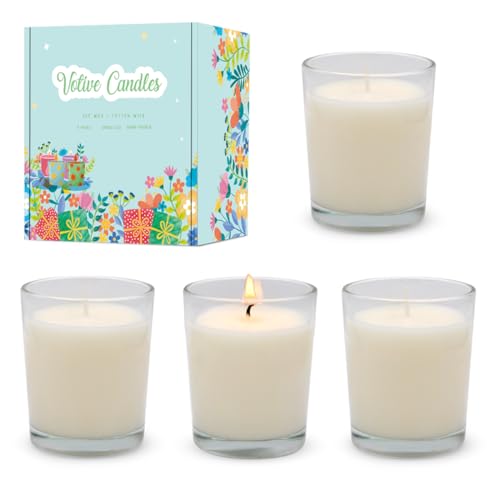 CoCo-Life Unscented White Votive Candles in Glass Small Soy Wax 1.8oz Candles for Wedding Party Dinner Table Home, 4 Packs