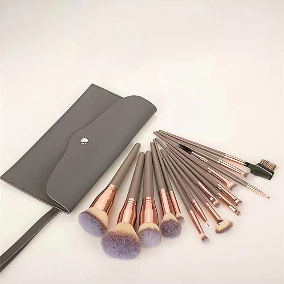 15-Piece Professional Makeup Brush Set with Bag - Foundation, Blush, Eyeshadow & Eyebrow Cosmetic Brush Kit for Daily Makeup and Gifts