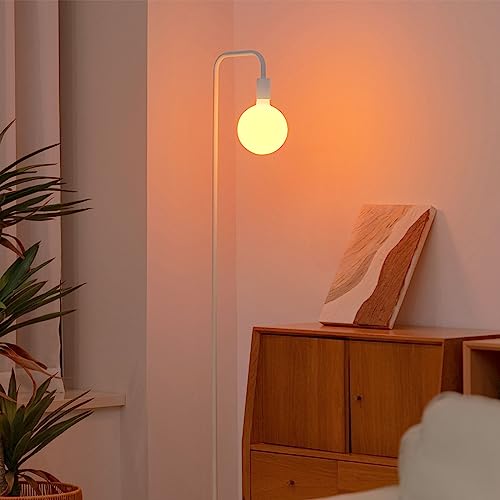 ONEWISH Floor Lamp for Living Room - Minimalist Standing Lamp with Modern LED Bulb, White Frosted Globe Glass 6", 1800K Warm Ambiant Lighting Decorative Tall Lamp for Bedroom Dorm Matt White