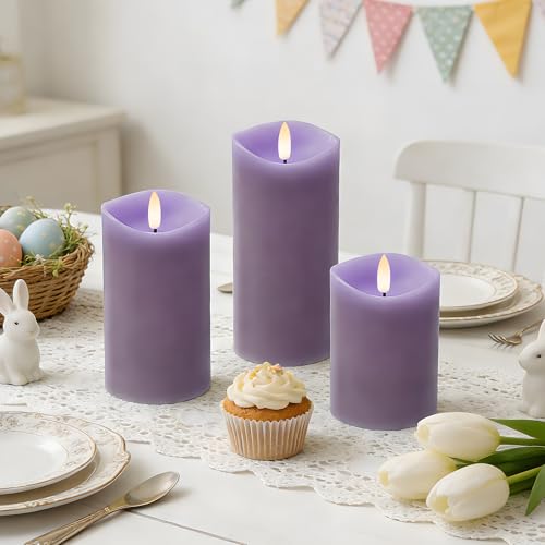 Image of Pastel Purple LED Real Wax Made Flameless Battery-Operated Pillar Candles