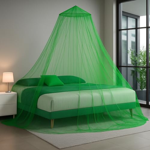 Image of Polyester Hanging Round Mosquito Net for Double Bed, King Size Bed (Green)