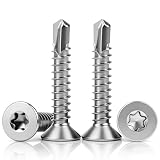 Sturiz 80 Stück Bohrschrauben Selbstschneidende Schrauben Torx Edelstahl M4.8x50mm Selbstbohrende Schrauben für Stahl Metallschrauben Selbstschneidend Blechschrauben Senkkopf für Blechbefestigung