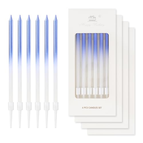mciskin 24 bougies d'anniversaire bleues et blanches pour gâteau, Bougie de fête longue...