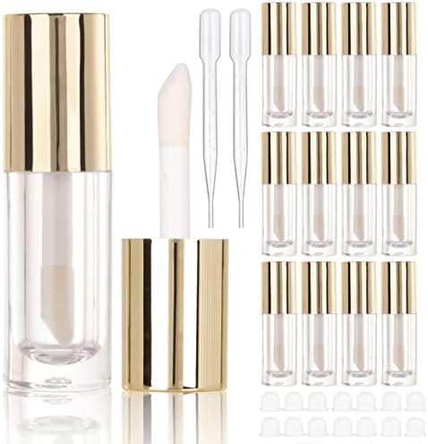 COSIDEA 14pcs Empty 6ml big brush Chunky lip gloss tubes for DIY lip gloss,Gold Large doe foot wand lipgloss containers