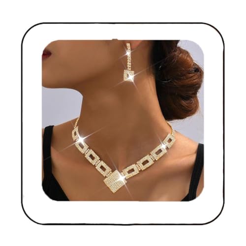 Unicra Crystal Bridal Wedding Jewelry Set Gold Rhinestone Necklace Earrings Bracelet Sets Formal Costume Jewelry for Women and Brides (Gold)