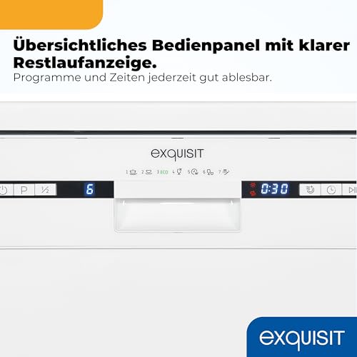 Exquisit Geschirrspüler | 9 Maßgedecke, Energieeffizienzklasse E, 49 dB(A) | schmal, kompakt, 7 Programme, Eco, Intensiv, Kurz, Extra-Trocknung, Startzeitverzögerung | GSP59309-030E weiss